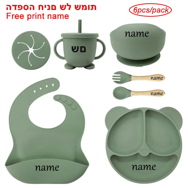 Personalized 6Pcs Toddler Feeding Suction Bowl Silicone Plates Set childrensterritory