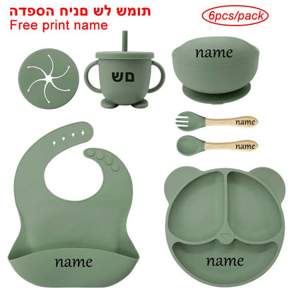 Personalized 6Pcs Toddler Feeding Suction Bowl Silicone Plates Set childrensterritory