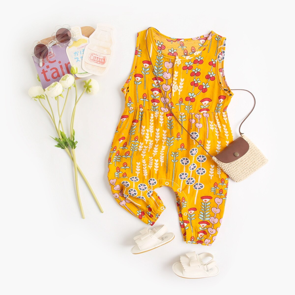 Floral Baby Girls Sleeveless Casual Cotton Jumpsuits childrensterritory