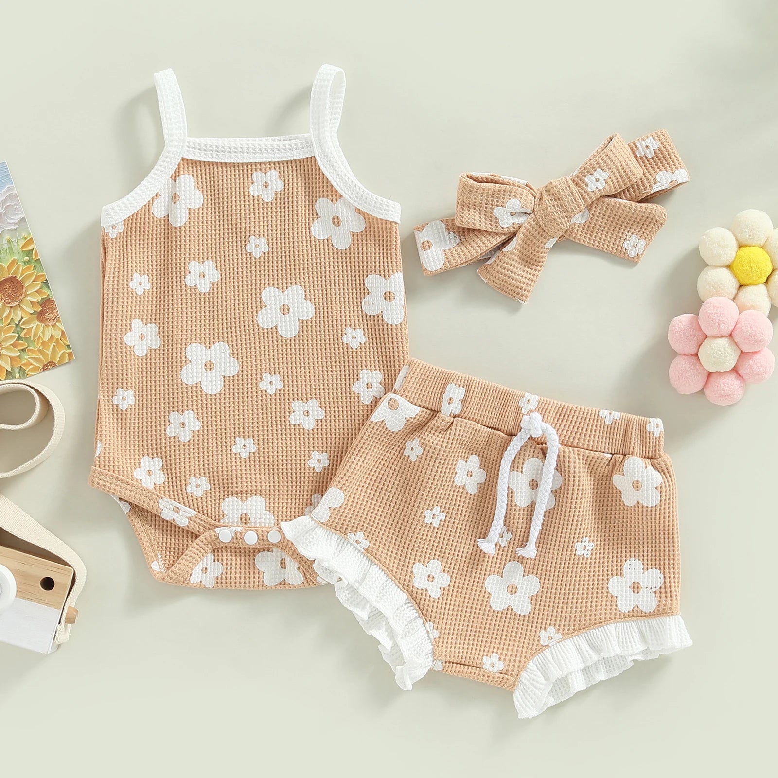 Baby Girl Floral Spaghetti Straps Sleeveless Romper Set
