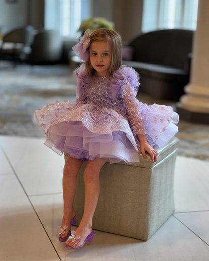 Girls Long Sleeves Butterfly Design Fluffy Party Dresses childrensterritory