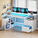 Computer Desk in L Shape with Power Outlets and File Cabinet childrensterritory