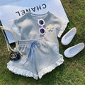 Lace Design Half Sleeves Girls Summer Casual Clothing Set childrensterritory