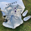 Lace Design Half Sleeves Girls Summer Casual Clothing Set childrensterritory