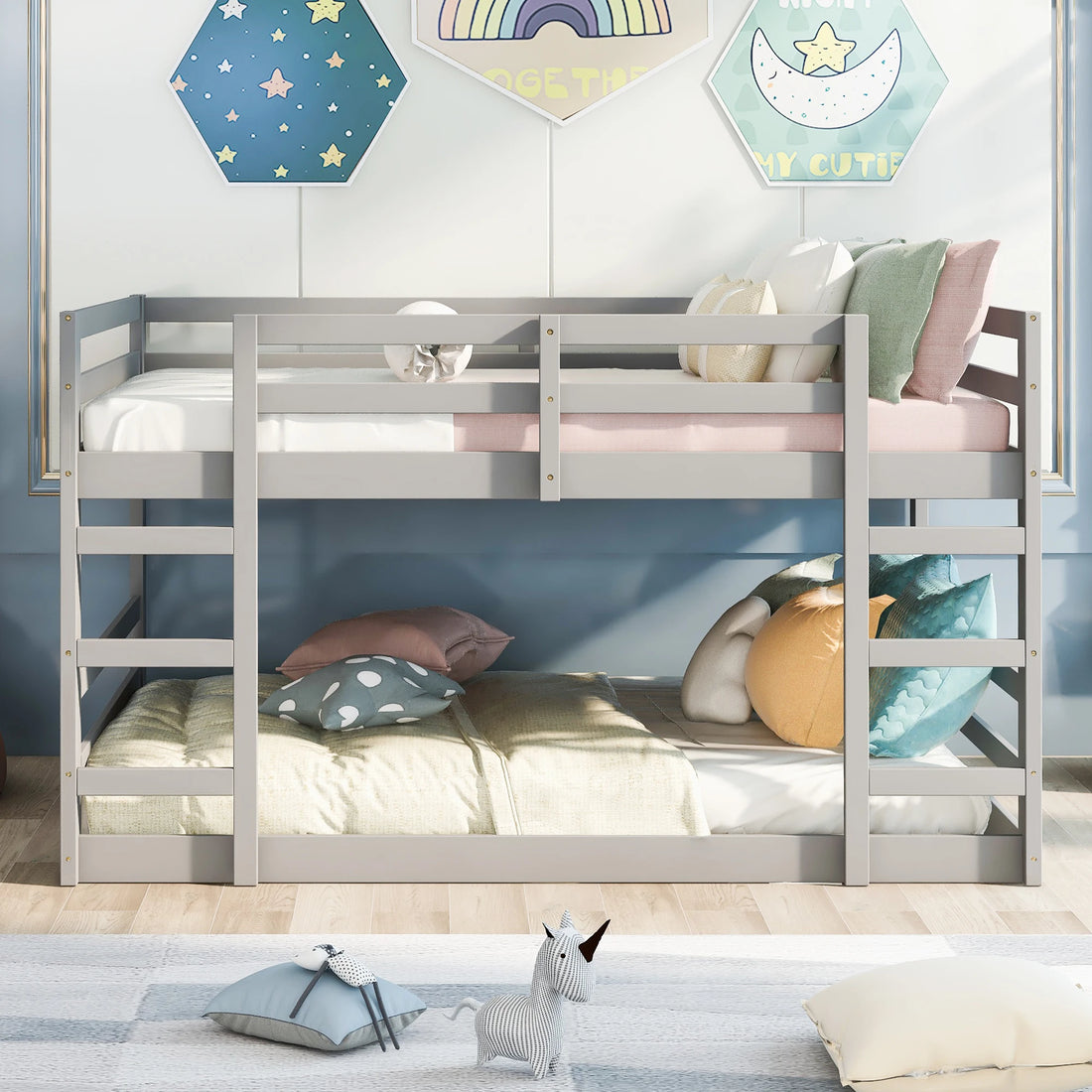 Ladder-equipped Twin Over Twin Bunk Bed for Kids Room childrensterritory