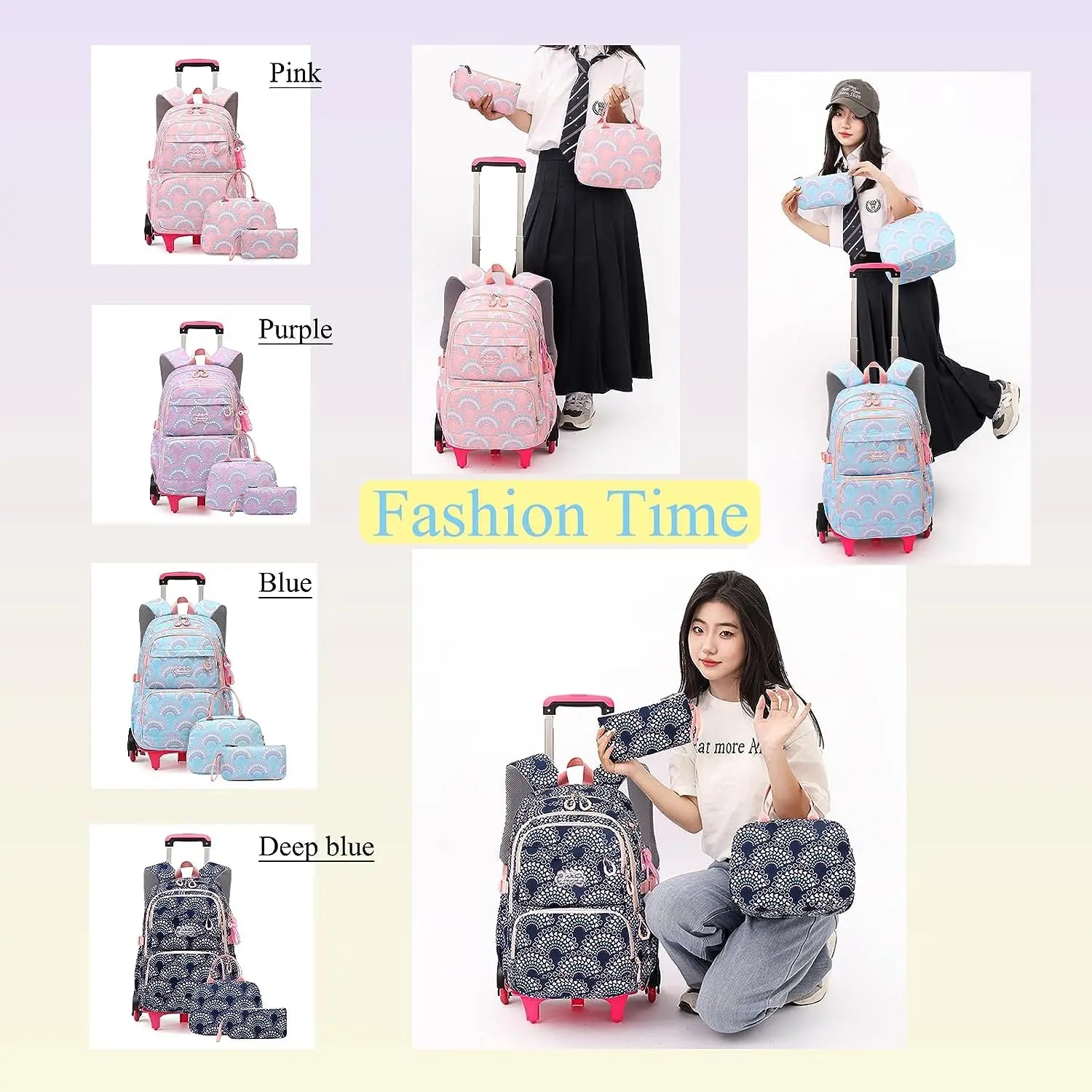 Waterproof Printed School Bags Set with or without Wheels for Kids