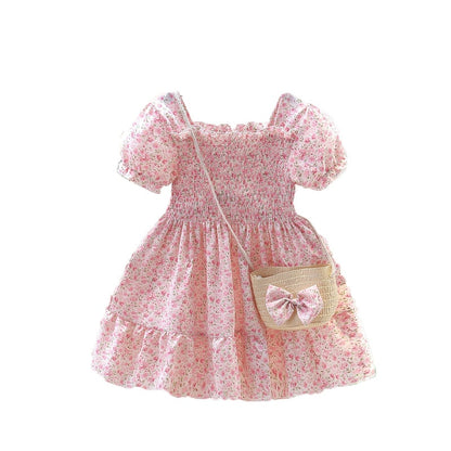 Kids Girls Floral Summer Princess Dress with Sling Bag childrensterritory
