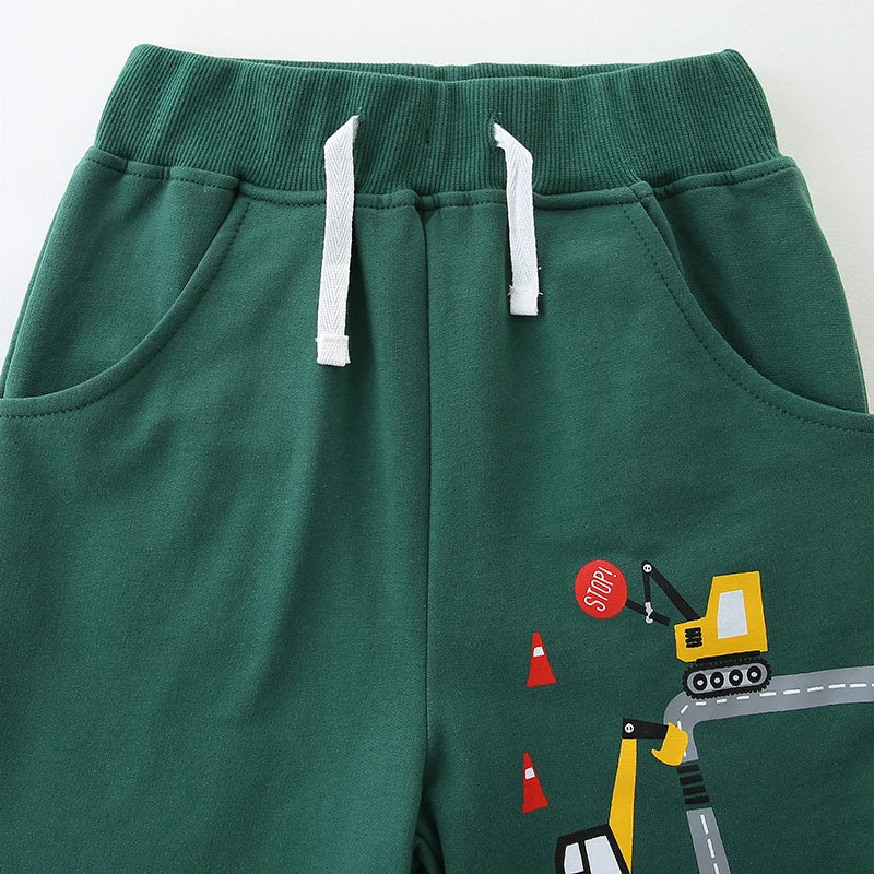 Kids Boys Cartoon Excavators Design Soft Cotton Short Pants childrensterritory