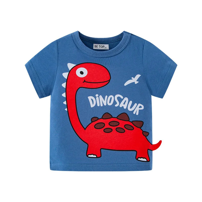 Green Cartoon Frog Print Summer T-Shirts for Kids