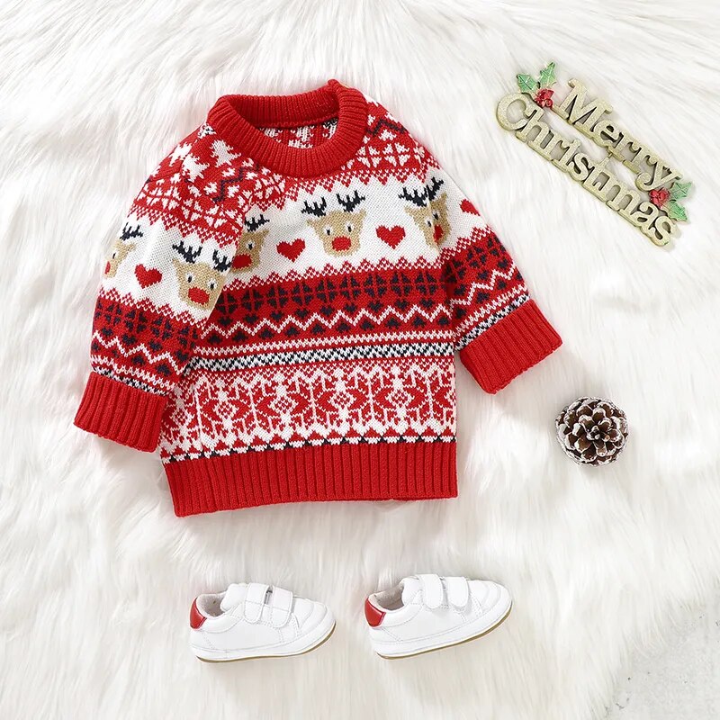 Reindeer Design Knitted Baby Christmas Pullover childrensterritory