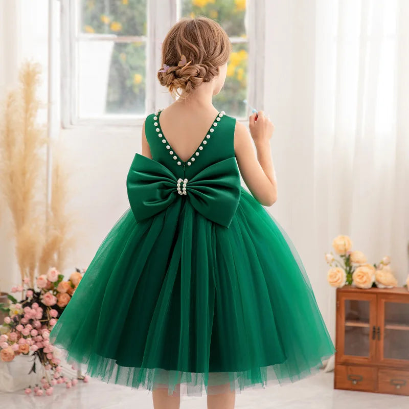 Sleeveless Bow Design Cute Princess Dresses For Girls childrensterritory