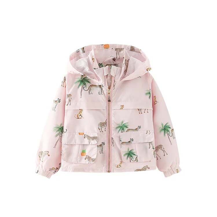 Kids Girl Flowers Cartoon Print Hooded Jackets Windbreaker childrensterritory