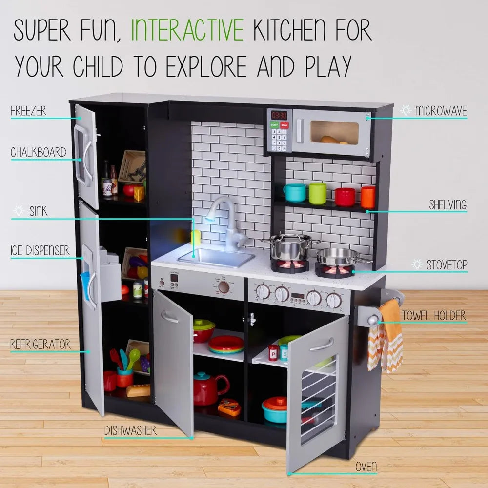 Large High Quality Kids Pretend Wooden Play Kitchen Set
