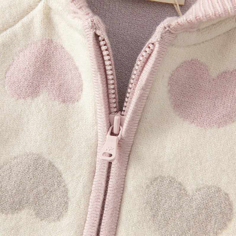 Kids Girls Heart Design Knitted Hooded Zipper Cardigan childrensterritory