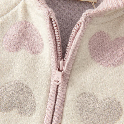 Kids Girls Heart Design Knitted Hooded Zipper Cardigan childrensterritory