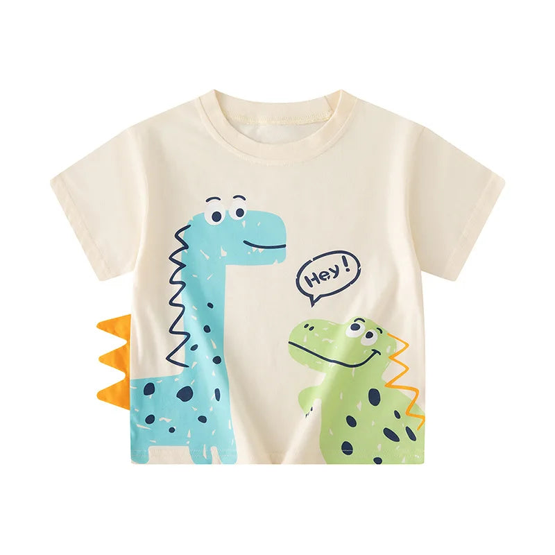 Green Cartoon Frog Print Summer T-Shirts for Kids