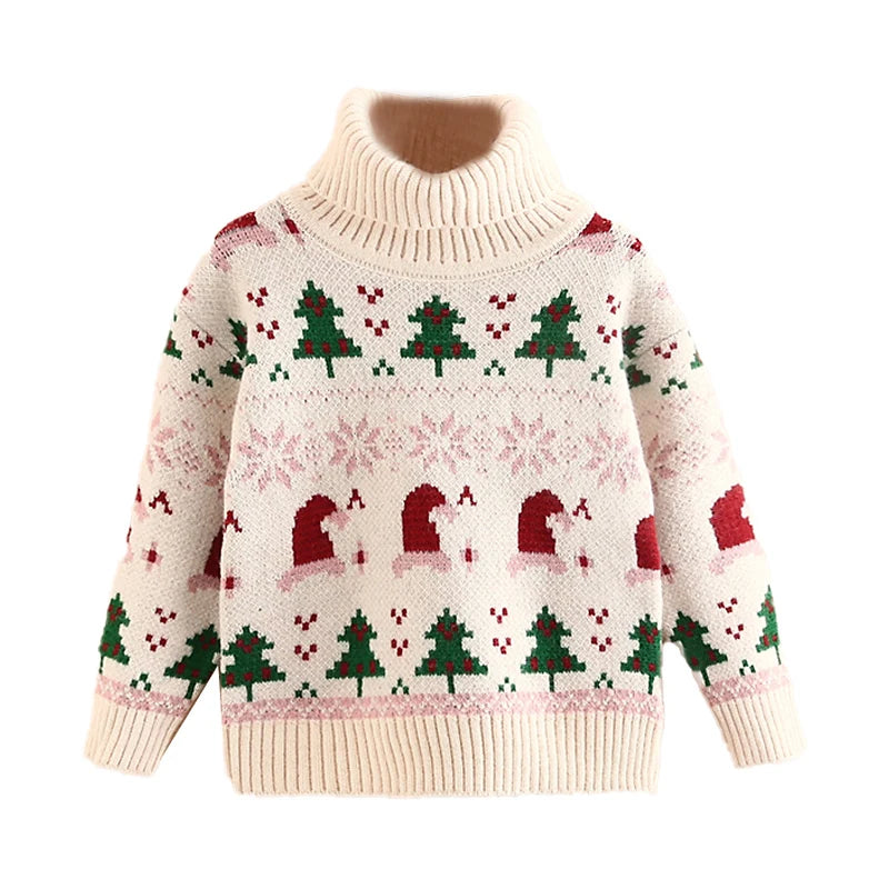 Kids' High Neck Christmas Design Winter Sweater