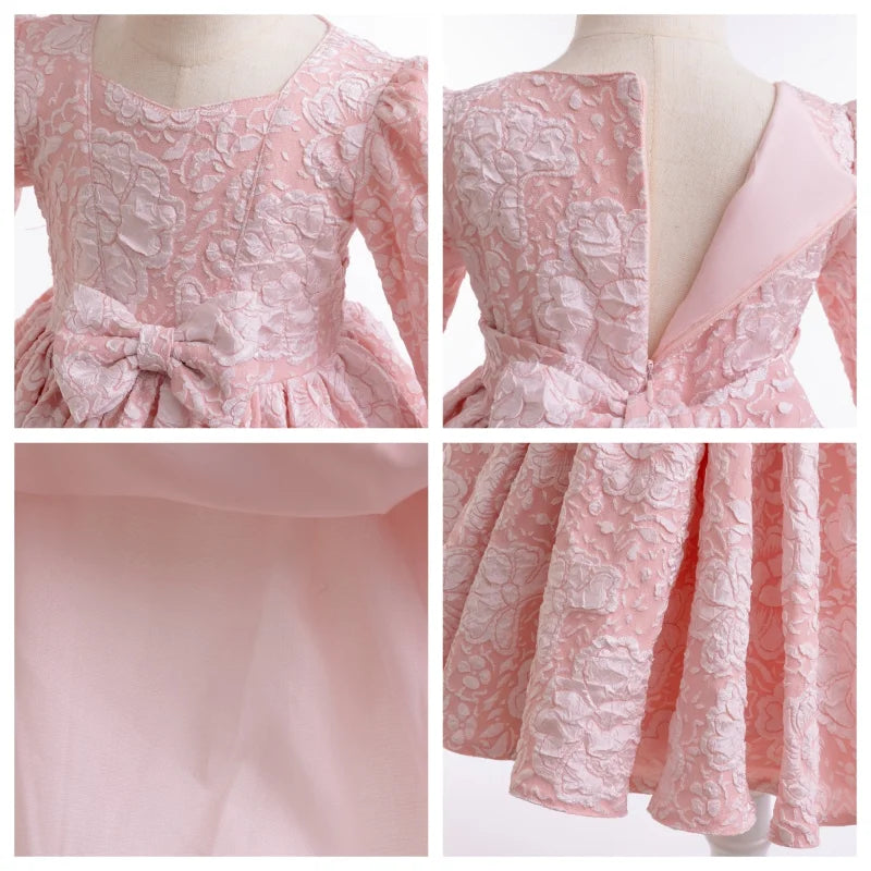 Long sleeved Bow Design Party Dresses For Girls childrensterritory