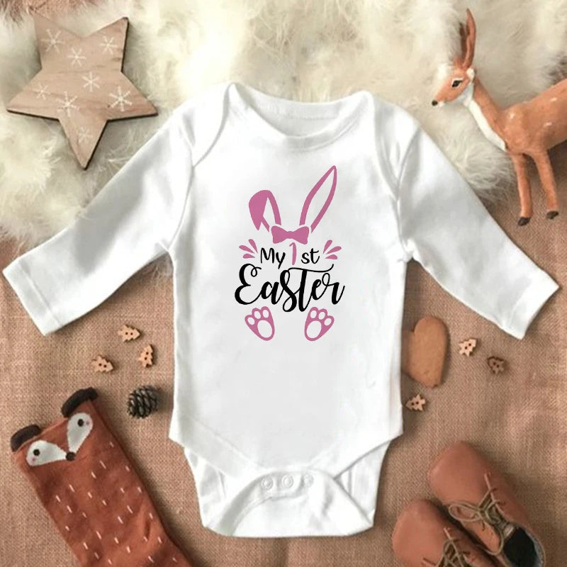 "My 1st Easter" Latter Print Baby Long Sleeve Easter Bodysuit childrensterritory