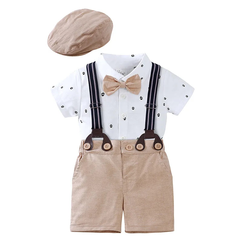 Baby Boy Formal Gentleman Rompers Suit with Hat for Birthday