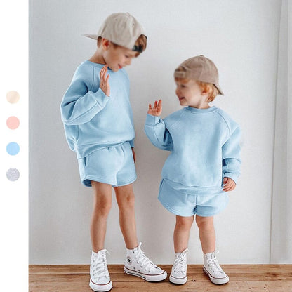 Kids Boys Girls Loose Sweatshirt with Elastic Joggers Shorts Set childrensterritory