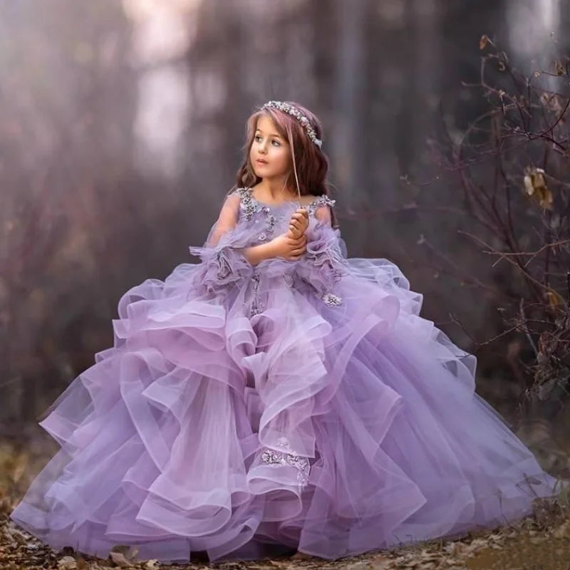 Baby/Kids Girls 3D Floral Appliqued Tiered Dress