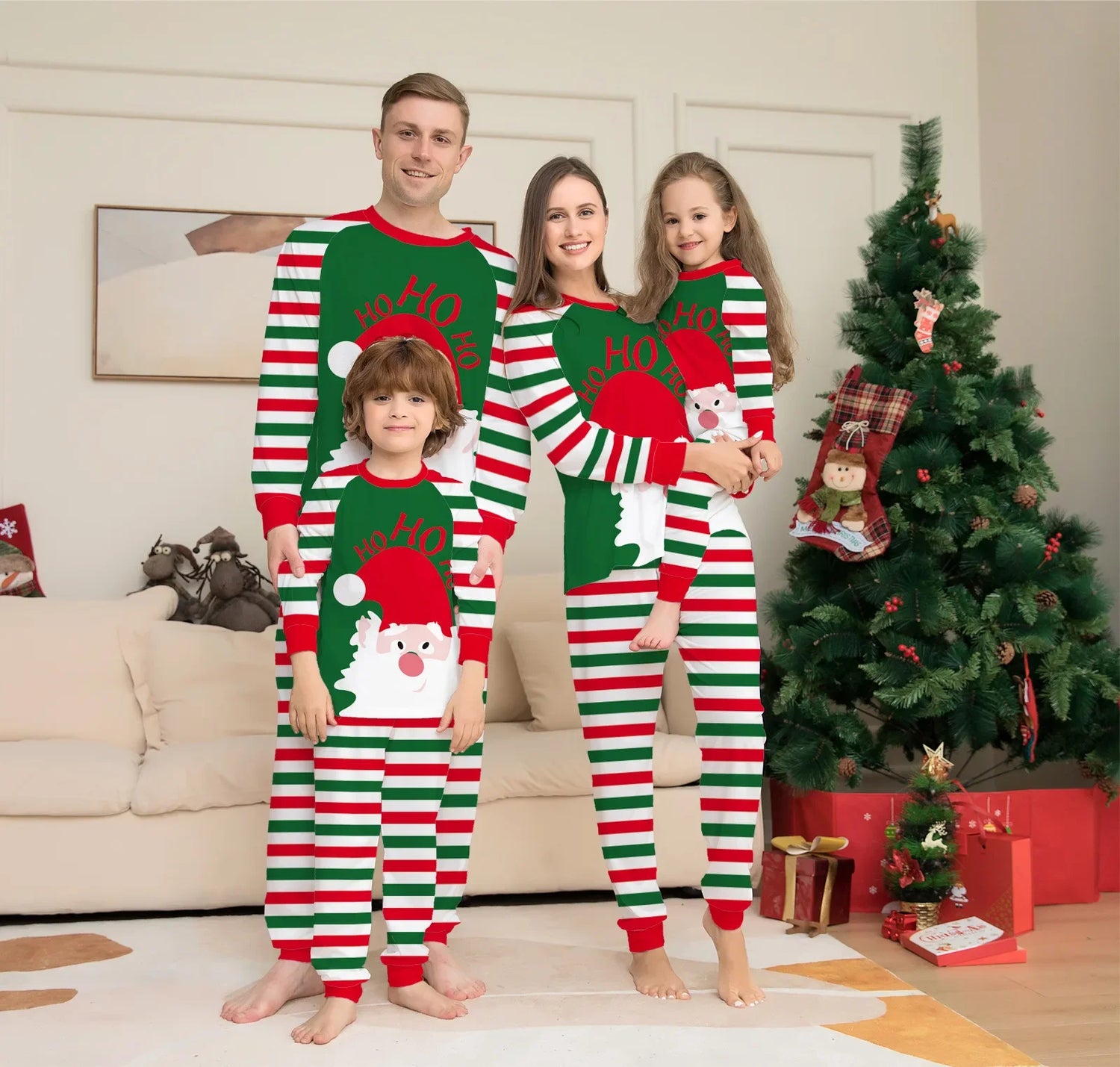 Santa Claus Striped Xmas Sleepwear For Whole Family