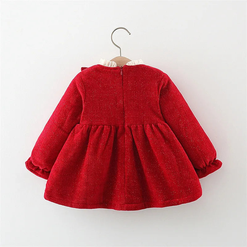 Baby Girls' Long-Sleeved Bow Design Winter Dresses