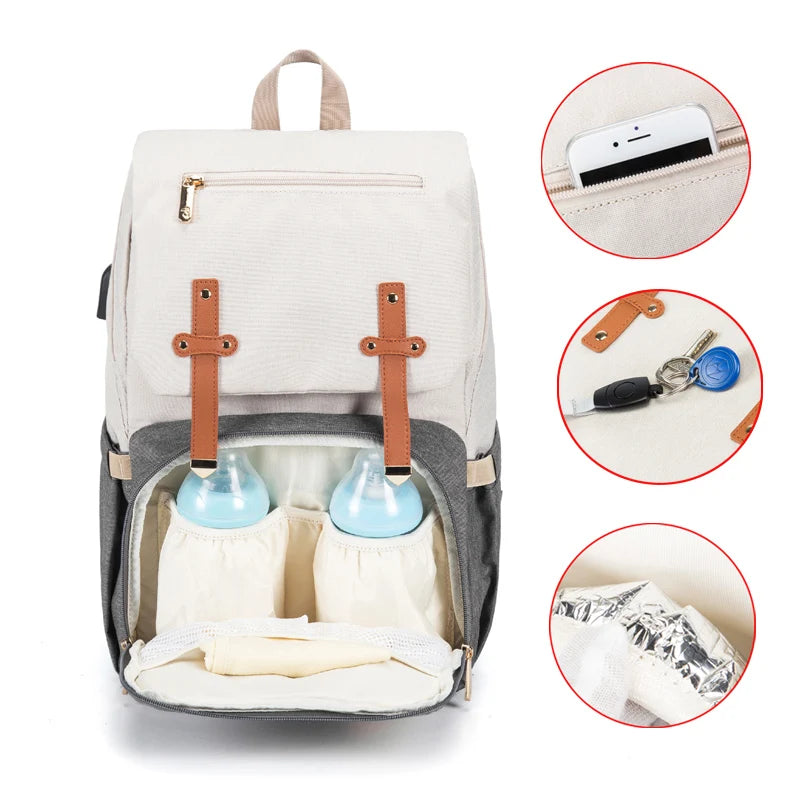 Waterproof Maternity Backpack with USB, Rechargeable Holder