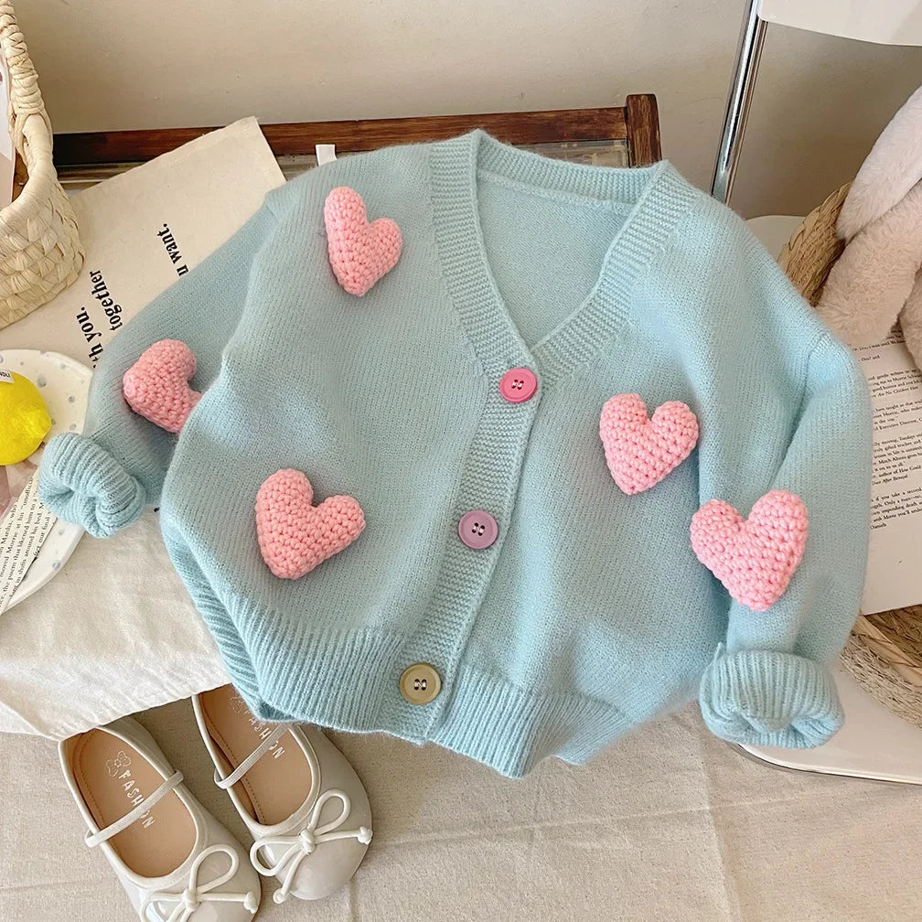 Girls’ Long-Sleeved Soft Winter Sweater with Heart Design