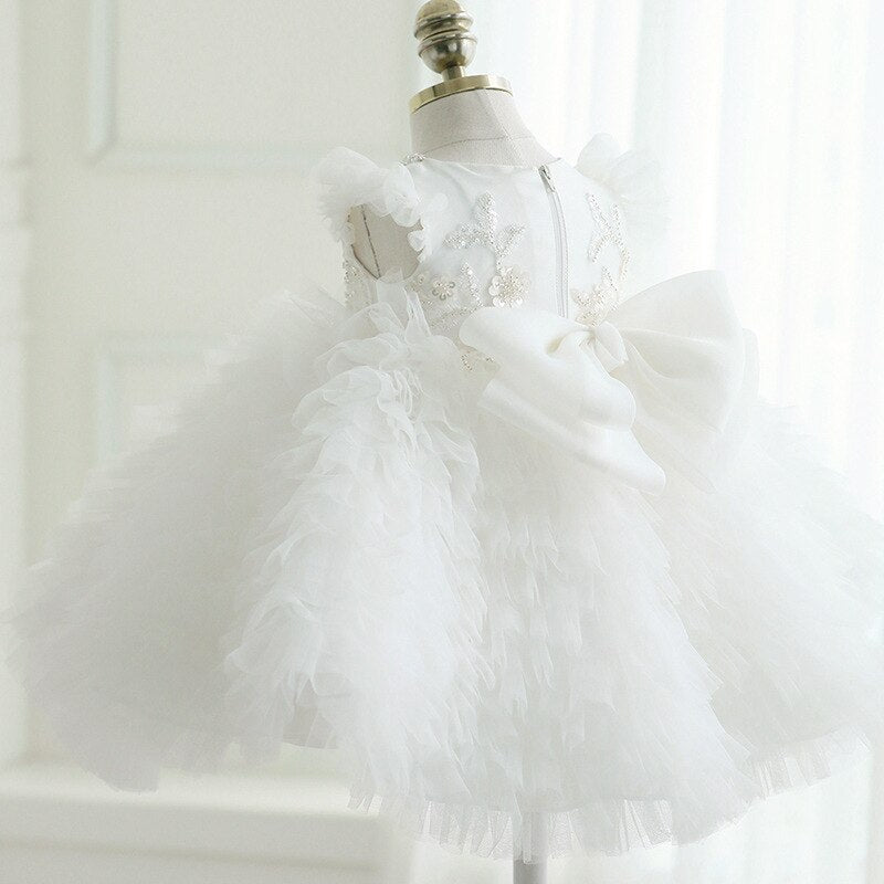 Pearl-Decorated Multilayared Baby Christening Dress childrensterritory