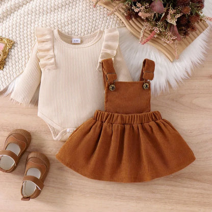Baby Girls Bodysuit+Elastic Waist Skirt Set for Winter