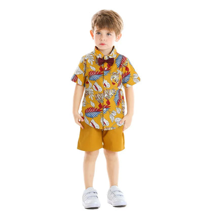 Toddler Boy Floral Bowtie Shirt + Shorts Gentleman Clothing Set