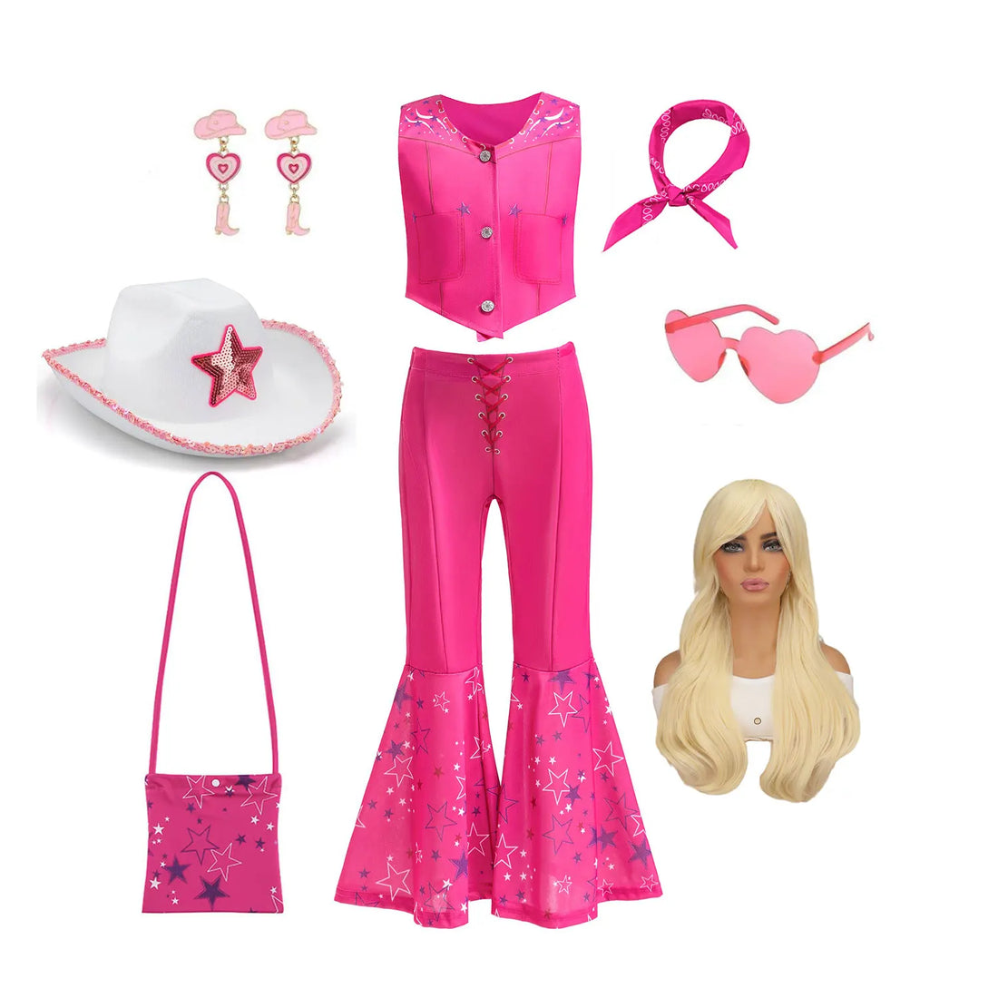 Kids Girls Starry Vest Top Pants Scarf Barbie Costume for Halloween