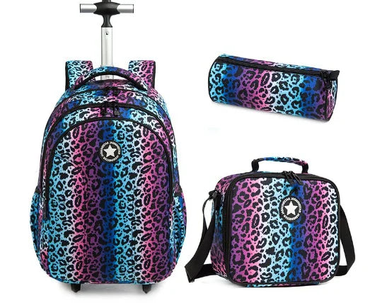 Printed 3pcs Kids School Bags On Wheels for Boys and Girls