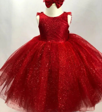First Birthday Party Glitter Tulle Little Girl Dress with Bow