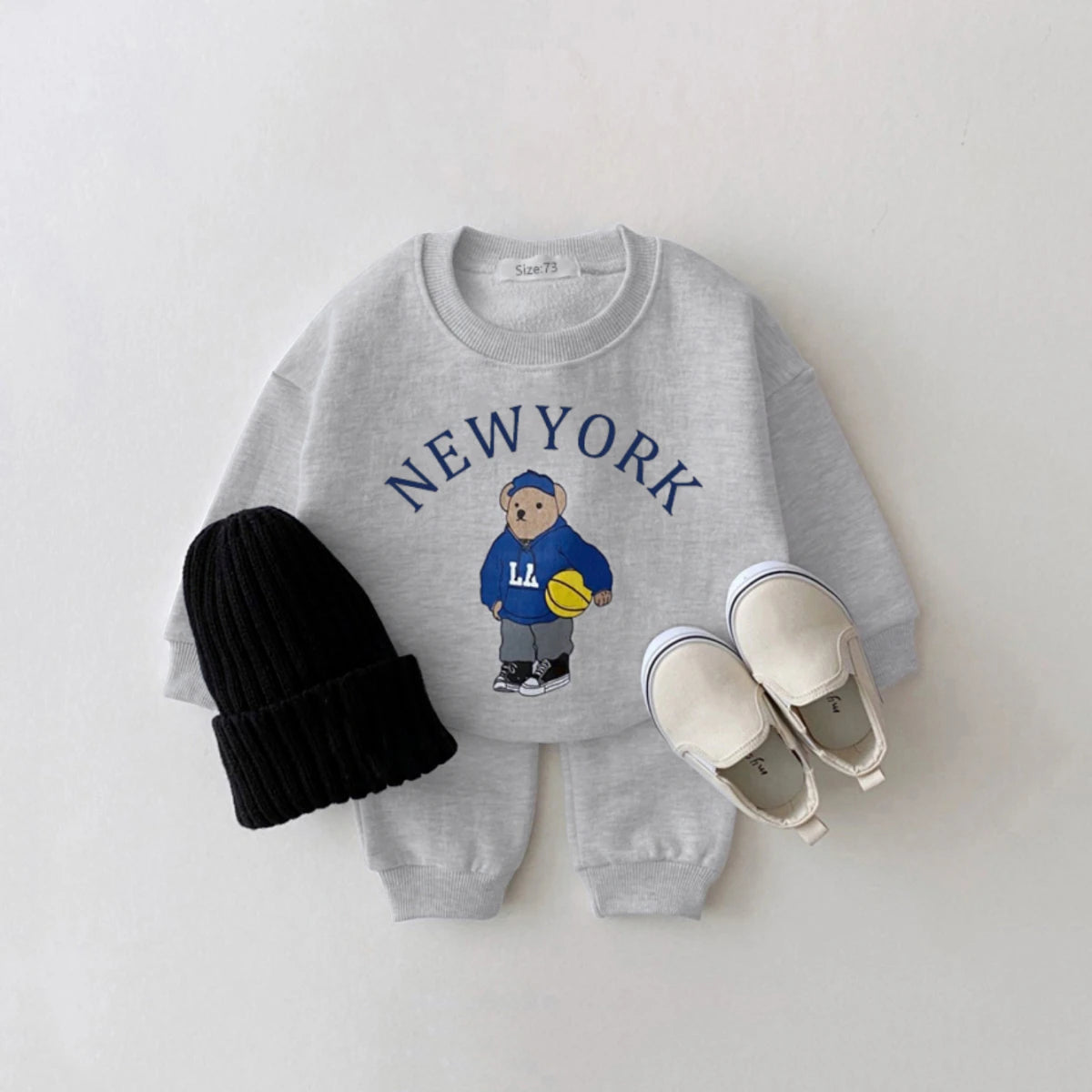 Baby Boys/Girls Letter Bear Casual Hoodie+Pants Suit