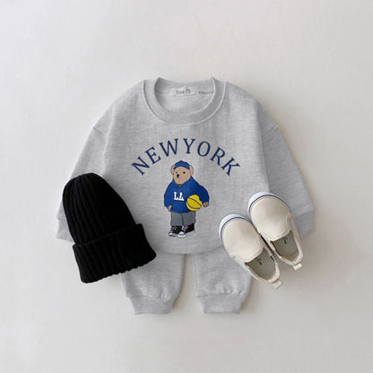 Baby Boys/Girls Letter Bear Casual Hoodie+Pants Suit