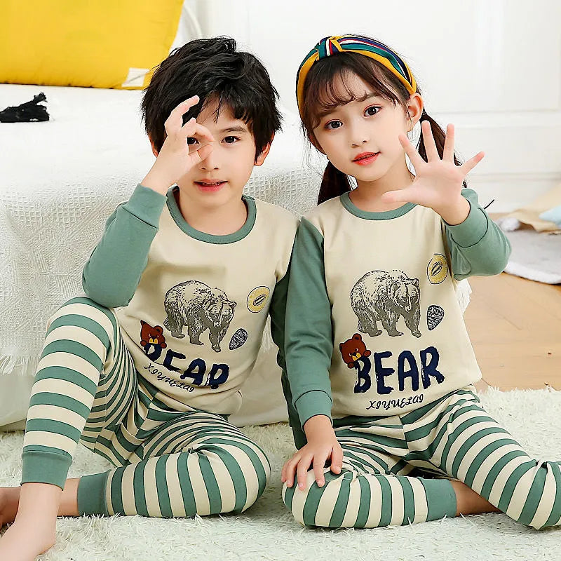 Long Sleeve Cartoon Design Kids Winter Warm Pajamas Sets childrensterritory