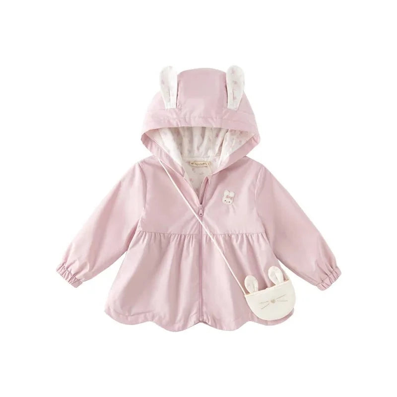 Kids Girls Rabbit Ear Design Pleated Overcoat childrensterritory