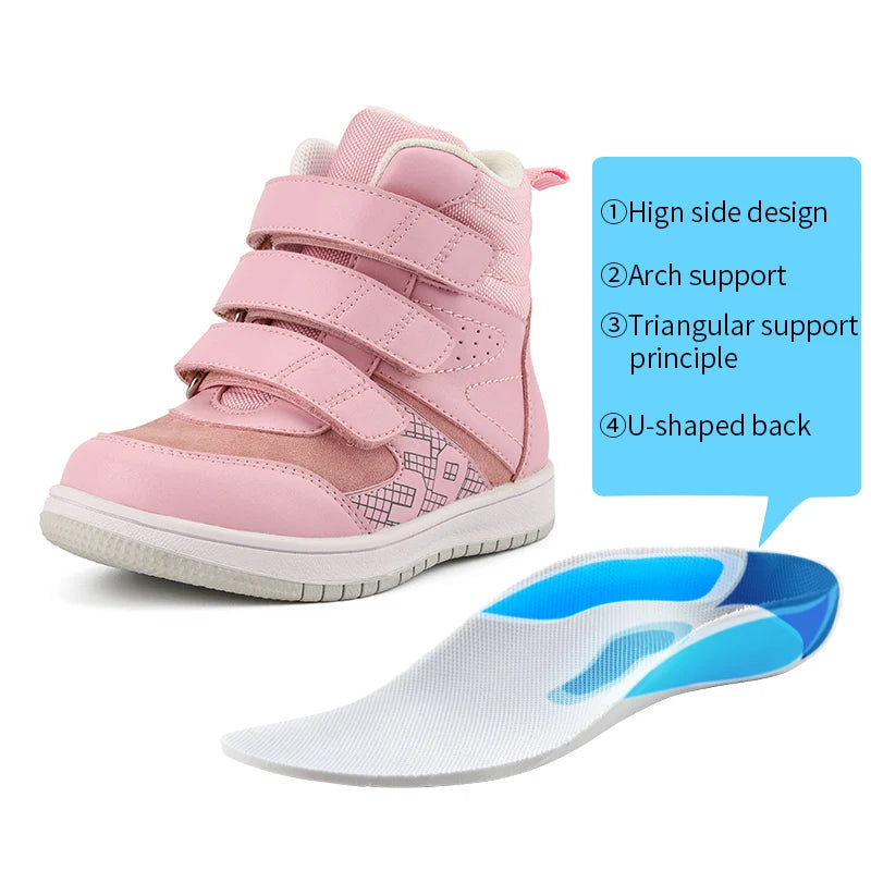 Kids Leather Ankle Boots for Girls/Boys with Arch Support