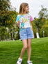Kids Girls Cartoon Printed T-shirt and Denim Short Set childrensterritory