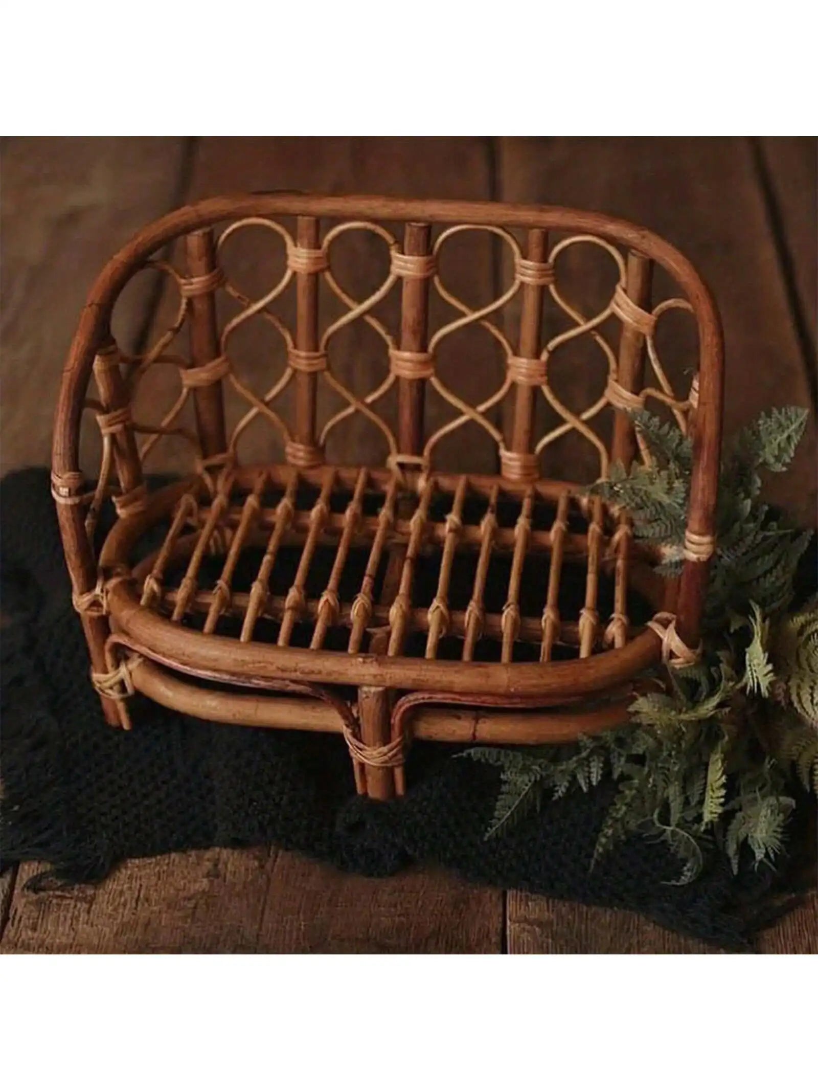 Vintage Handmade Wood Bamboo Basket Baby Photoshoot Prop childrensterritory