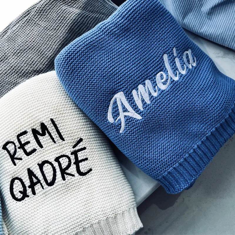 Personalized Name Embroidered Knitted Baby Blanket childrensterritory