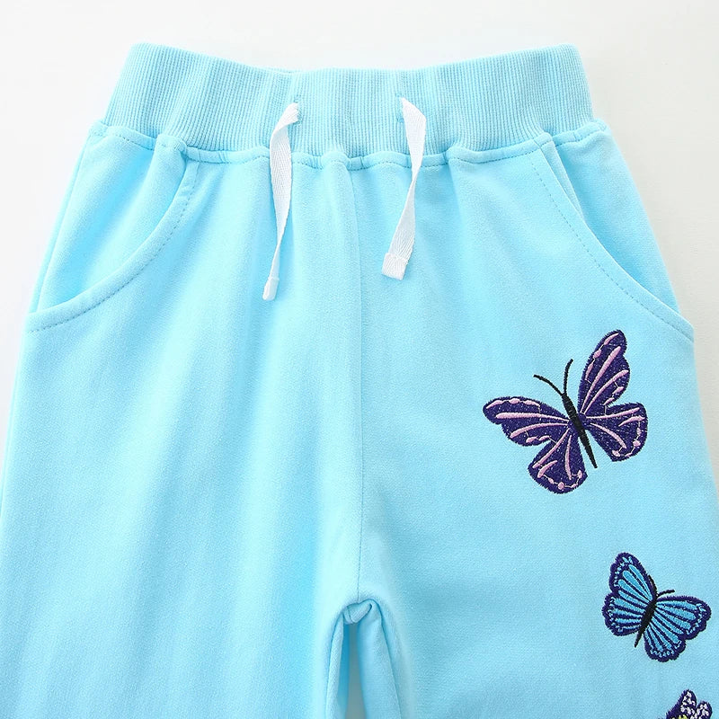 Cartoon Butterfly Embroidery Toddler Girls Warm Trousers childrensterritory