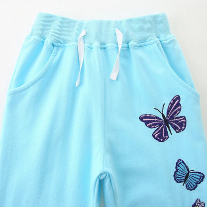 Cartoon Butterfly Embroidery Toddler Girls Warm Trousers childrensterritory