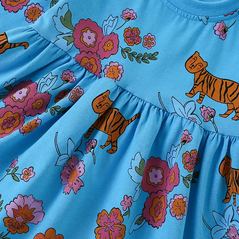 Flower Animal Print Kids Girls Cotton Casual A-LINE Dresses