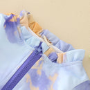 Tie-Dye Ruffles Kids Girls Zipper Beachwear Swimwear