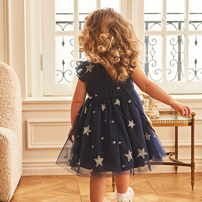 Star Ruffle Design Mesh Princess Party Dress for Kids Girl childrensterritory