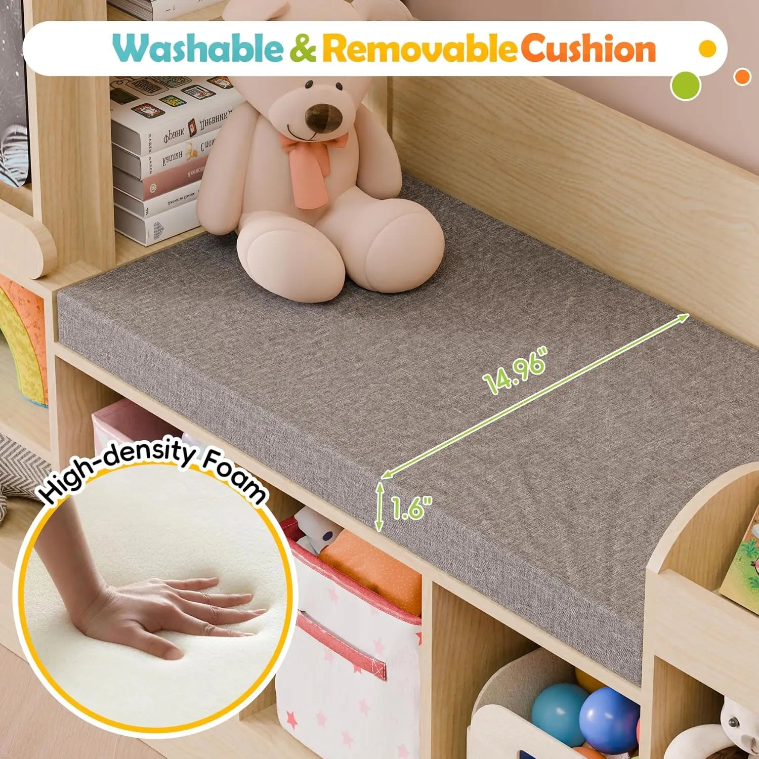 Kids Wooden Bookshelf with Chalkboard and Bench